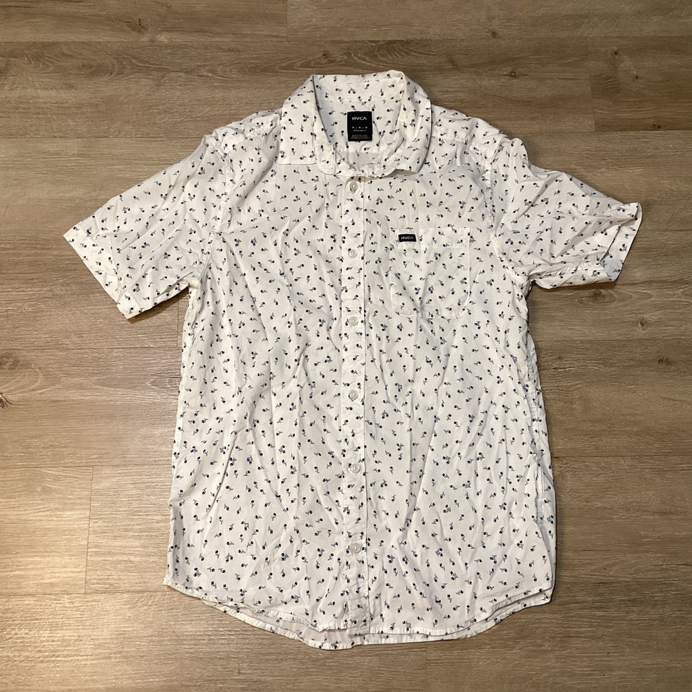 RVCA Shirt Adult Mens Sz M Medium White Floral AOP Button Shirt Short Sleeve